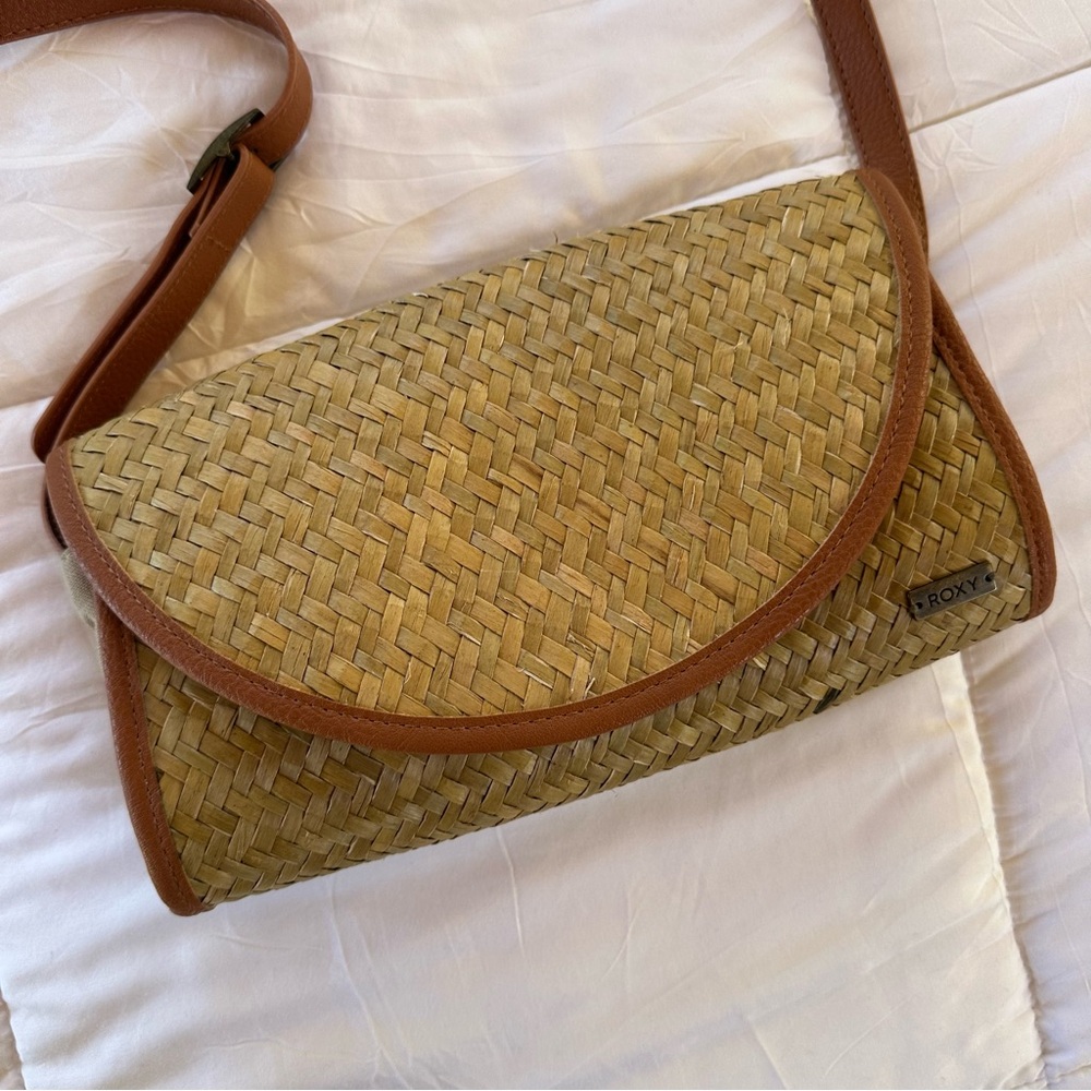 Roxy Tan and Brown Woven Crossbody Bag